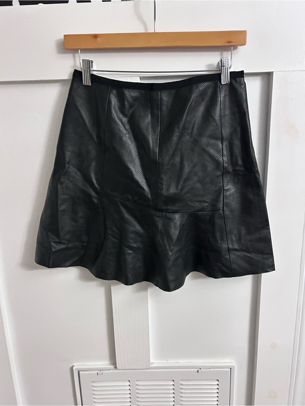 Sandro Paris Black Perforated Leather Flounce Mini Skirt Size 3